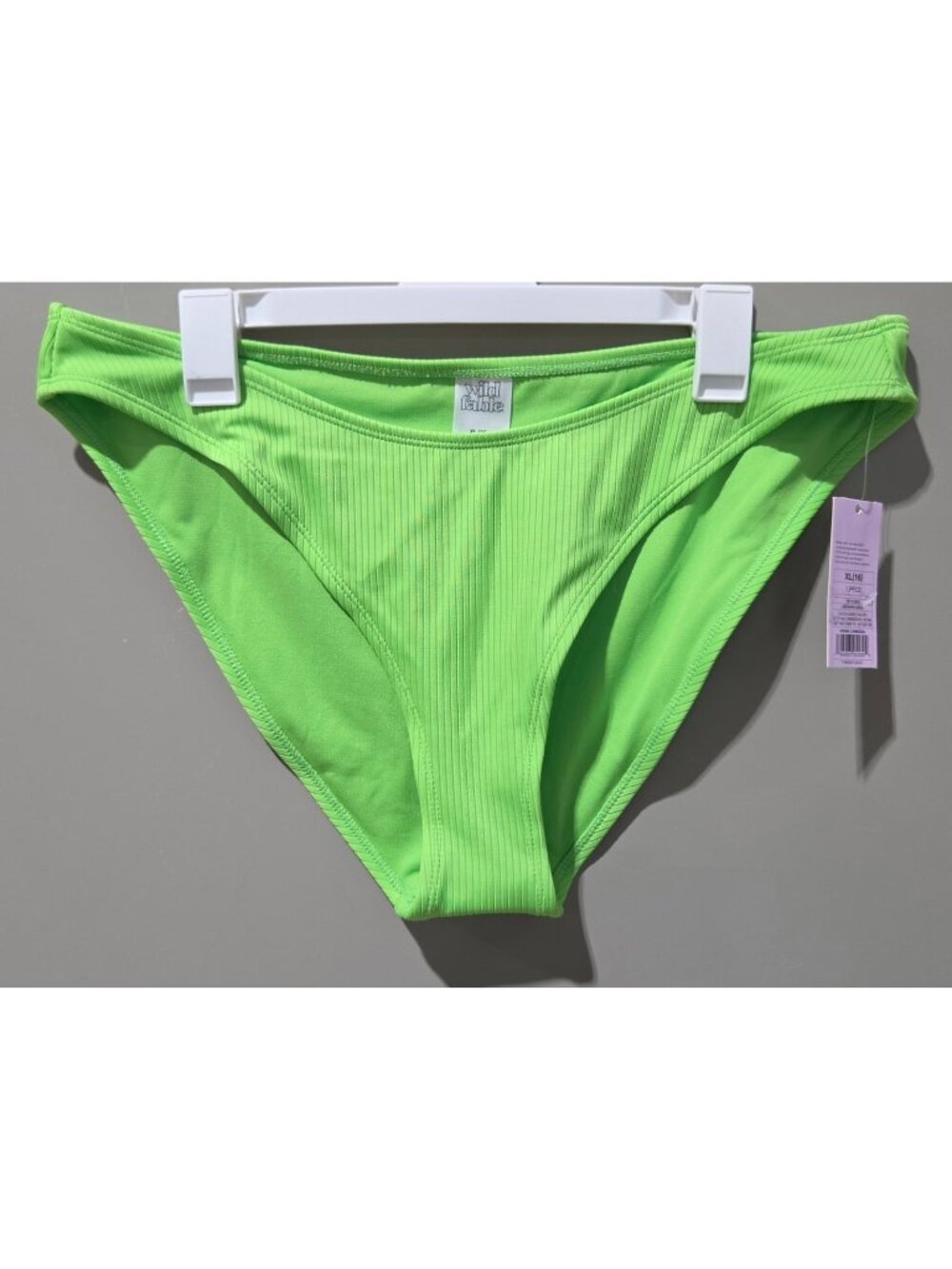 Wild Fable Lime Green Ribbed High Leg & Cheeky Scoop Bikini Swim Bottom -- XL 16
